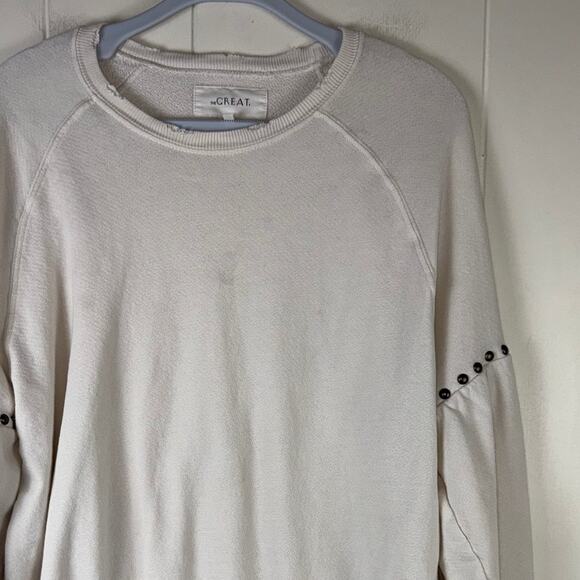 THE GREAT Pullover Crew Neck Sweatshirt Bishop Sleeve Stud Trim Size 2 - Picture 2 of 7